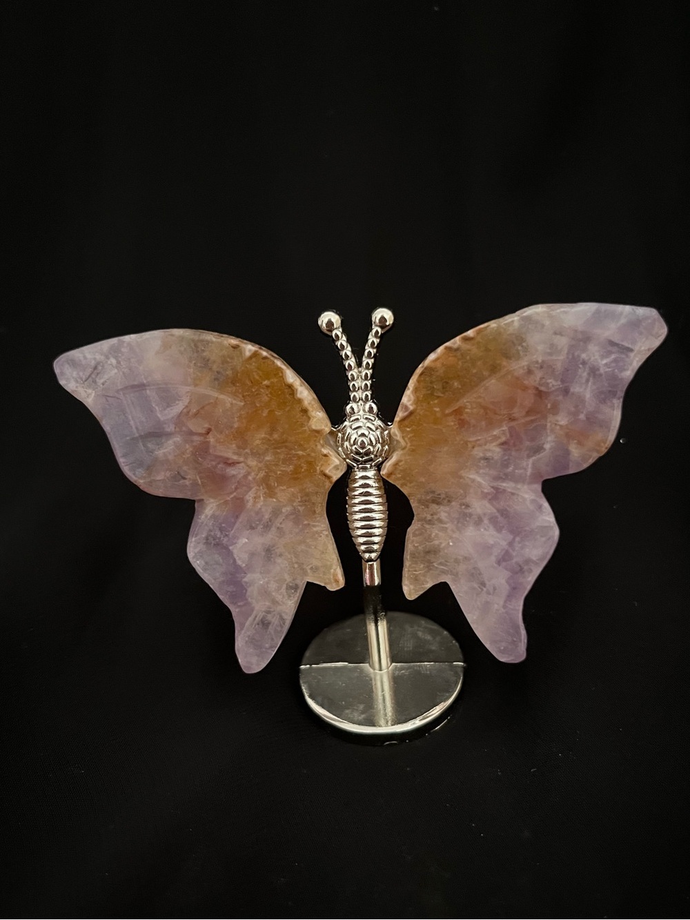 Butterfly Amethyst Crystal Display with Silver Metal Stand
